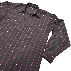 Vintage Monzini Collection Shirt Mens Sz M Black/Red Striped Long Sleeve USA Top